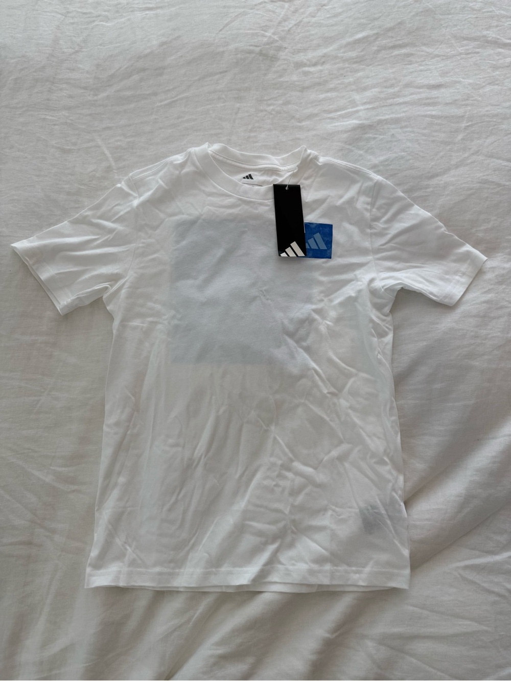 NWT Adidas Boys Medium Graphic Logo T Shirt White Blue Tee Size 10/12